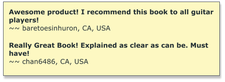 Awesome product! I recommend this book to all guitar players! ~~ baretoesinhuron, CA, USA  Really Great Book! Explained as clear as can be. Must have!  ~~ chan6486, CA, USA