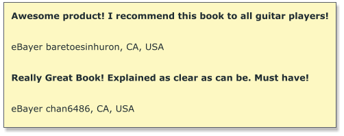 Awesome product! I recommend this book to all guitar players!  eBayer baretoesinhuron, CA, USA  Really Great Book! Explained as clear as can be. Must have!   eBayer chan6486, CA, USA